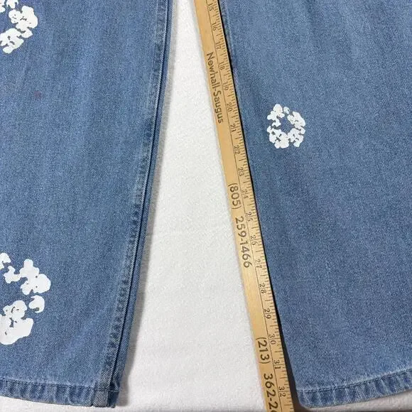 EGO Womens 6 High Rise Wide Leg Painted Floral Medium Wash Denim Jeans Y2K Style - Picture 2 of 8